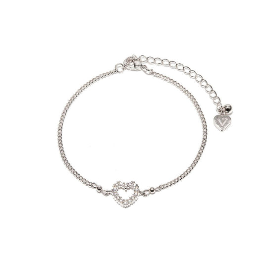 Vestopazzo Heart Zircon Chain Bracelet (KS1003) - Silver