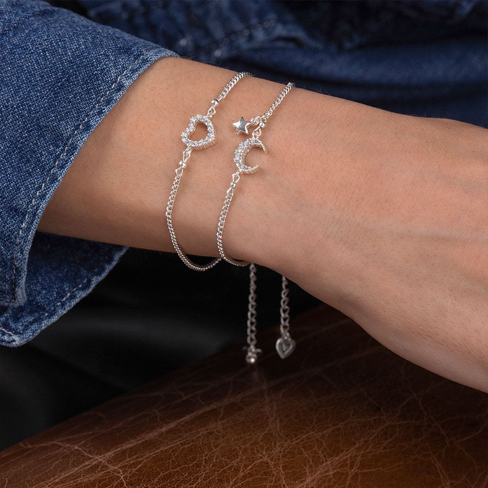 Vestopazzo Heart Zircon Chain Bracelet (KS1003) - Silver