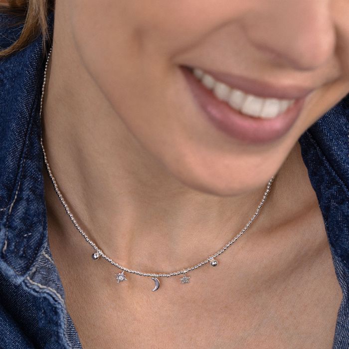 Vestopazzo Moon/Star Choker Necklace (KS2016) - Silver