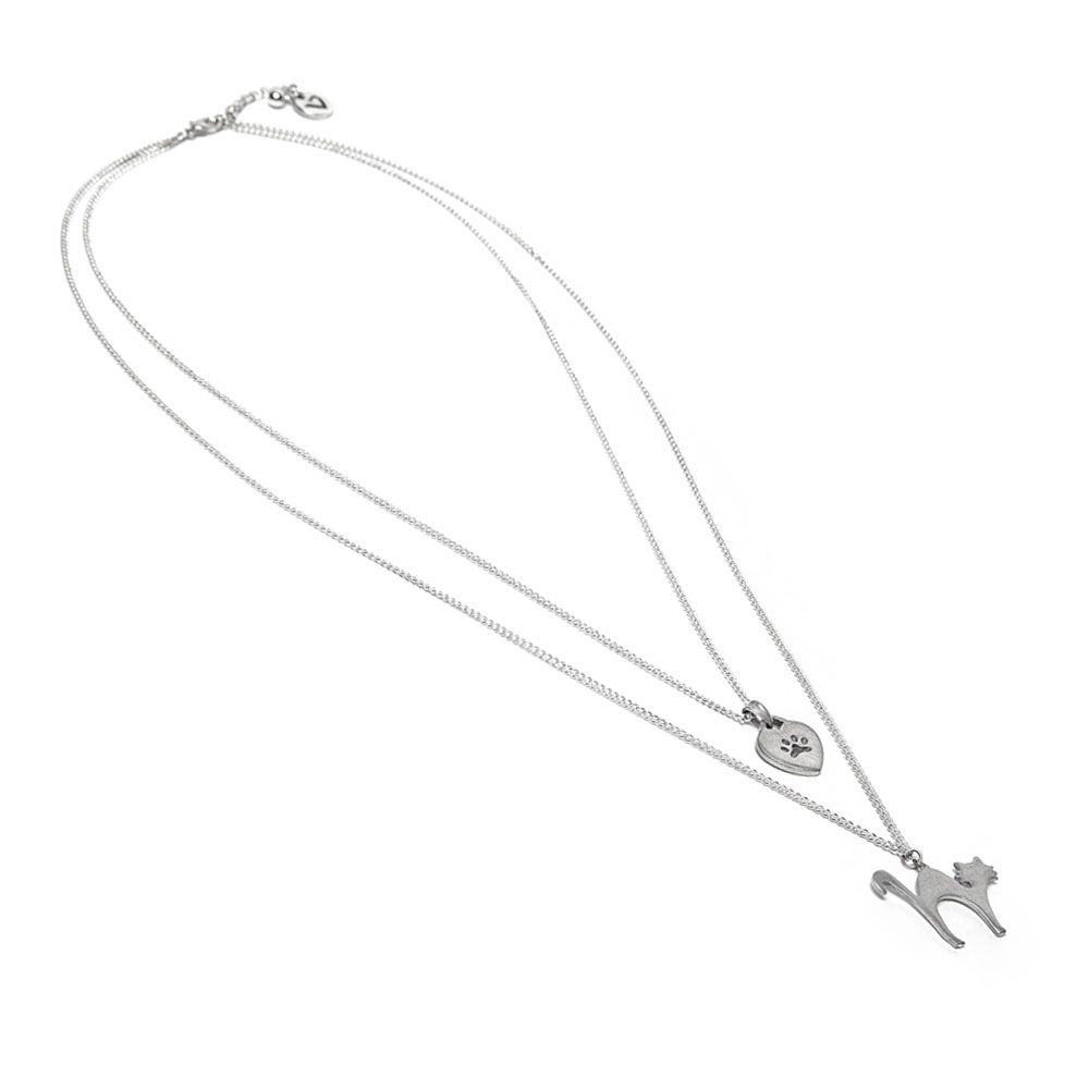 Vestopazzo Cat Pendant Double Chain Necklace (LO53061) - Silver
