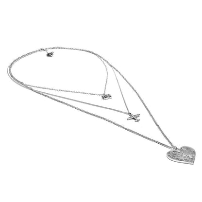 Vestopazzo Airplane/Camera/Heart Pendant Triple Chain Necklace (LO53088) - SILVER