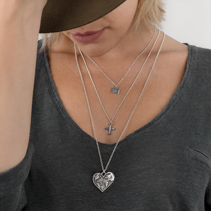 Vestopazzo Airplane/Camera/Heart Pendant Triple Chain Necklace (LO53088) - SILVER