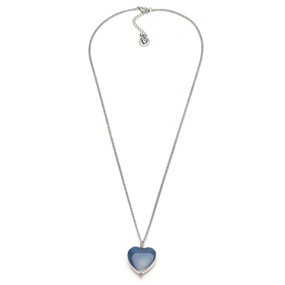 Vestopazzo Denim Heart Pendant Necklace (LO53142) - Silver