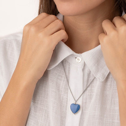 Vestopazzo Denim Heart Pendant Necklace (LO53142) - Silver