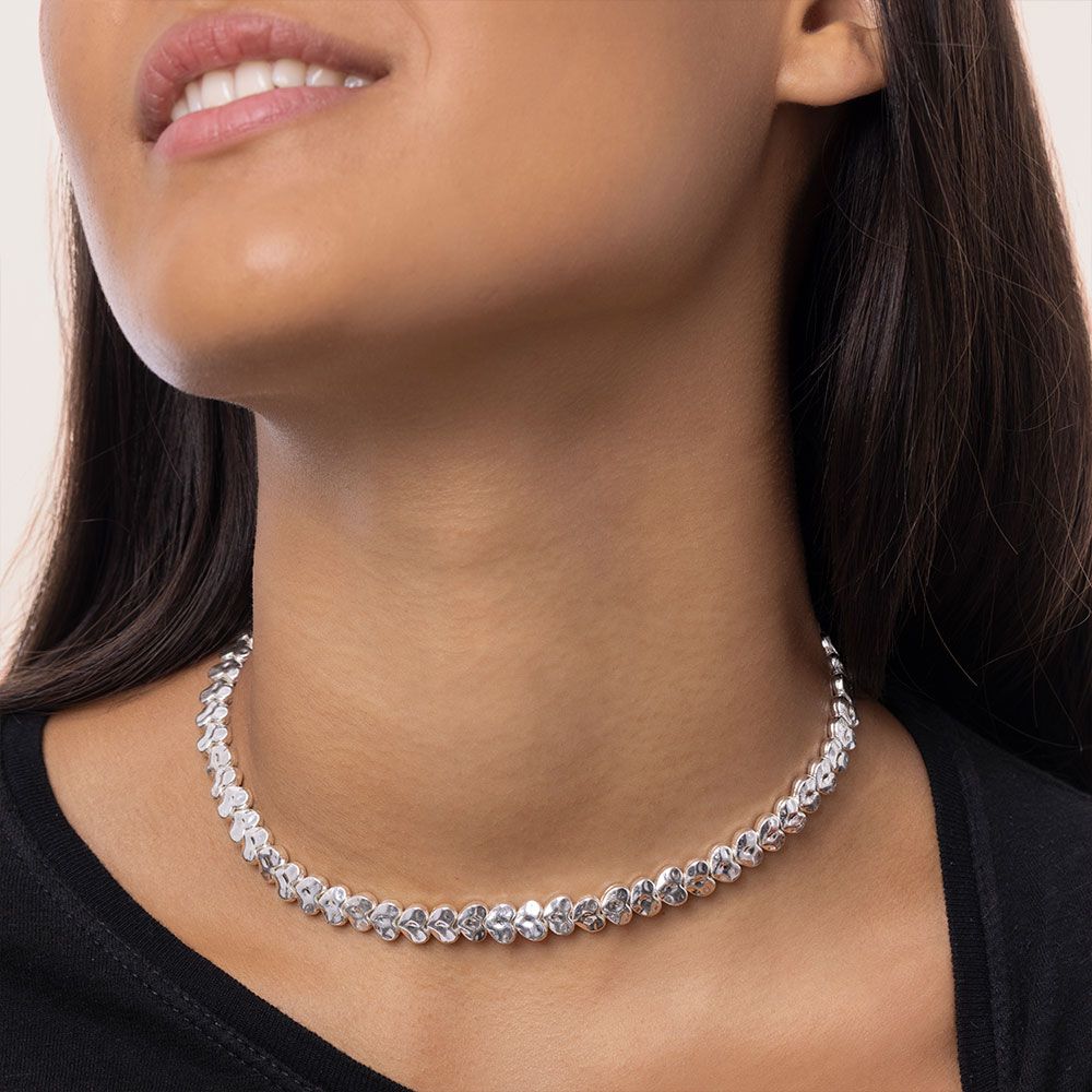 Vestopazzo Wrought Heart Choker Necklace (LO53143) - Silver