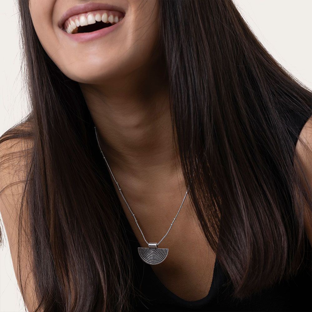 Vestopazzo Half Shield Pendant Necklace (LO53159) - Silver