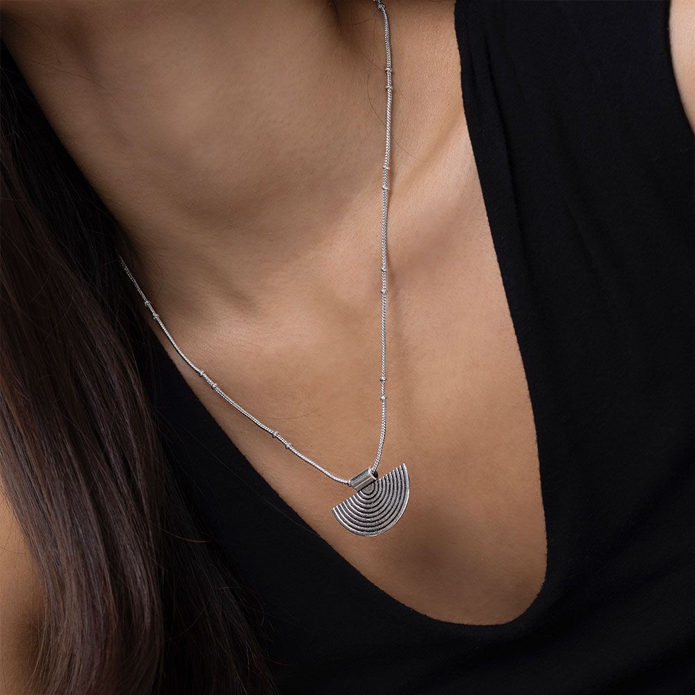 Vestopazzo Half Shield Pendant Necklace (LO53159) - Silver
