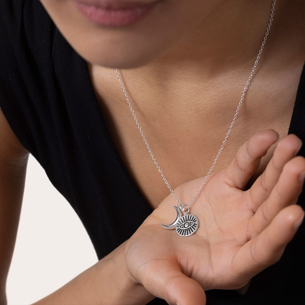 Vestopazzo Moon/Egyptian Eye Pendant Necklace (LO53160) - Silver