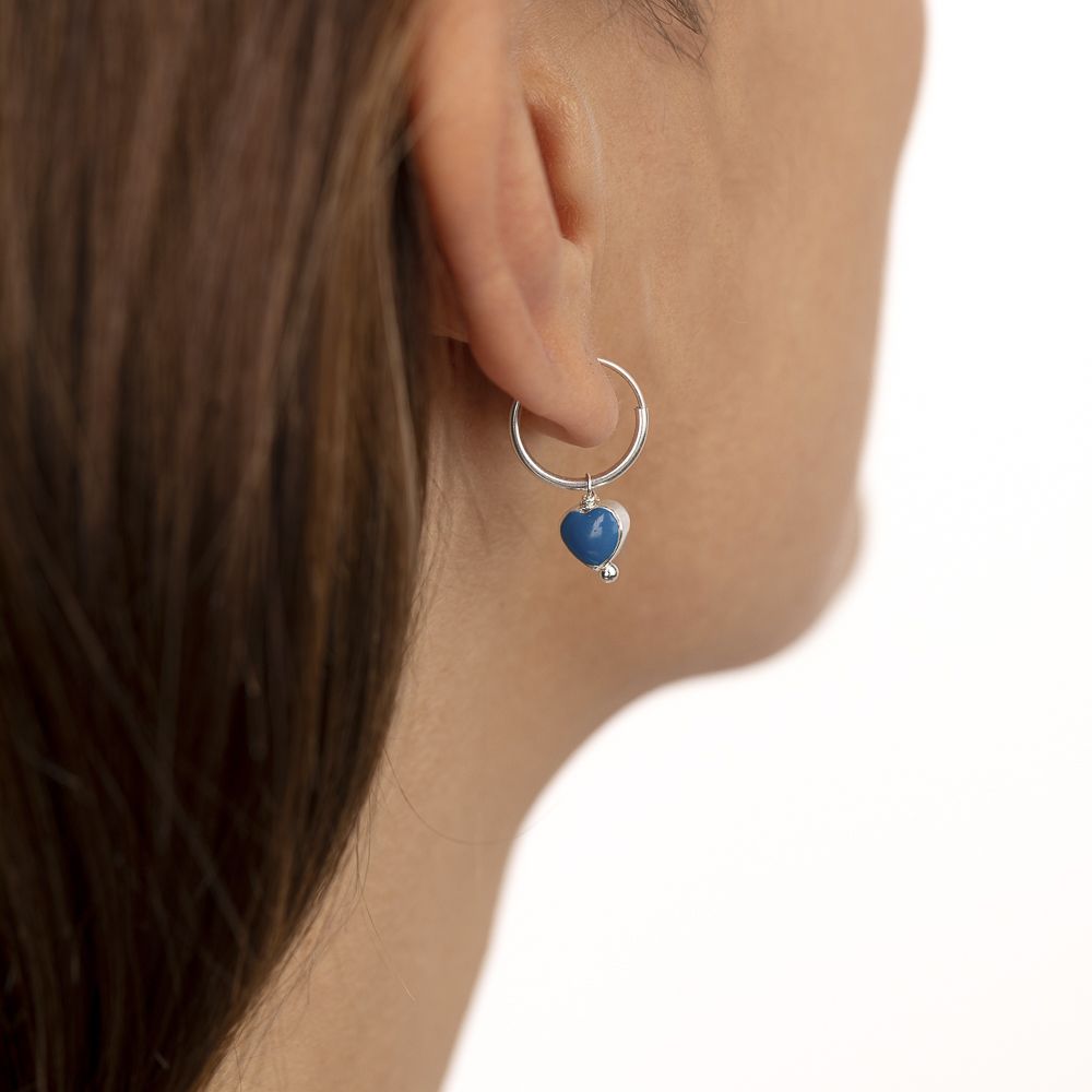 Vestopazzo Denim Heart Hoop Earrings (LO80282) - Silver