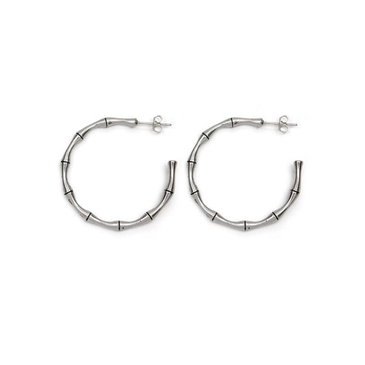 Vestopazzo Bamboo Texture Hoop Earrings (LO80292) - Silver