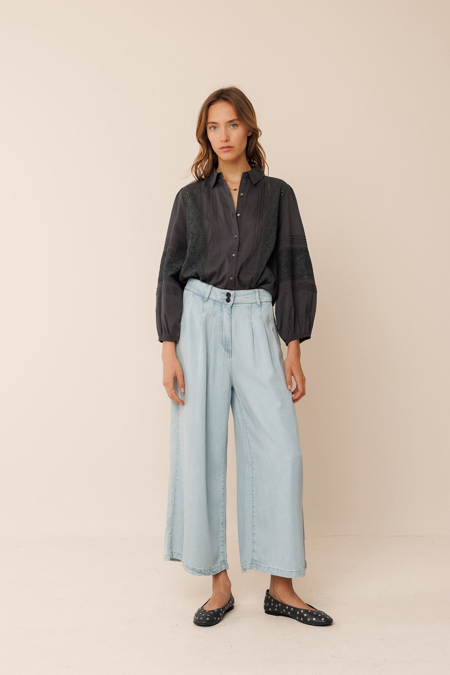 Indi & Cold Embroidered Voile Shirt (MC113) - Carbon