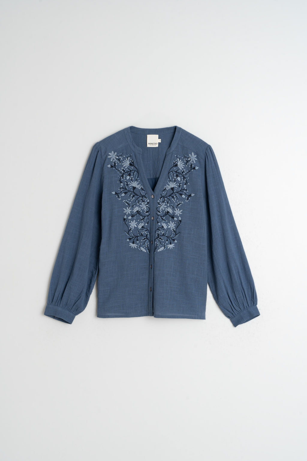 Indi & Cold Combined Embroidered Shirt (MC390) - Indigo