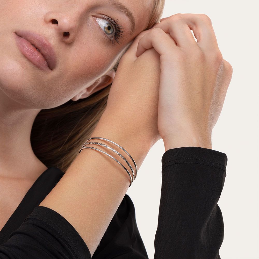 Vestopazzo Three Line Open Bangle Bracelet (MI2097) - Silver
