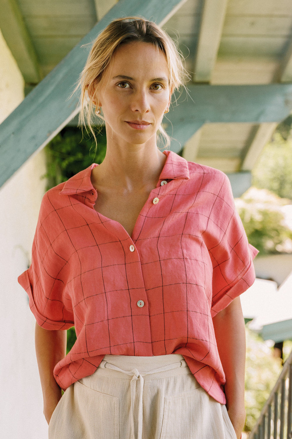 Indi & Cold Windowpane Check Shirt (MI221) - Sandia