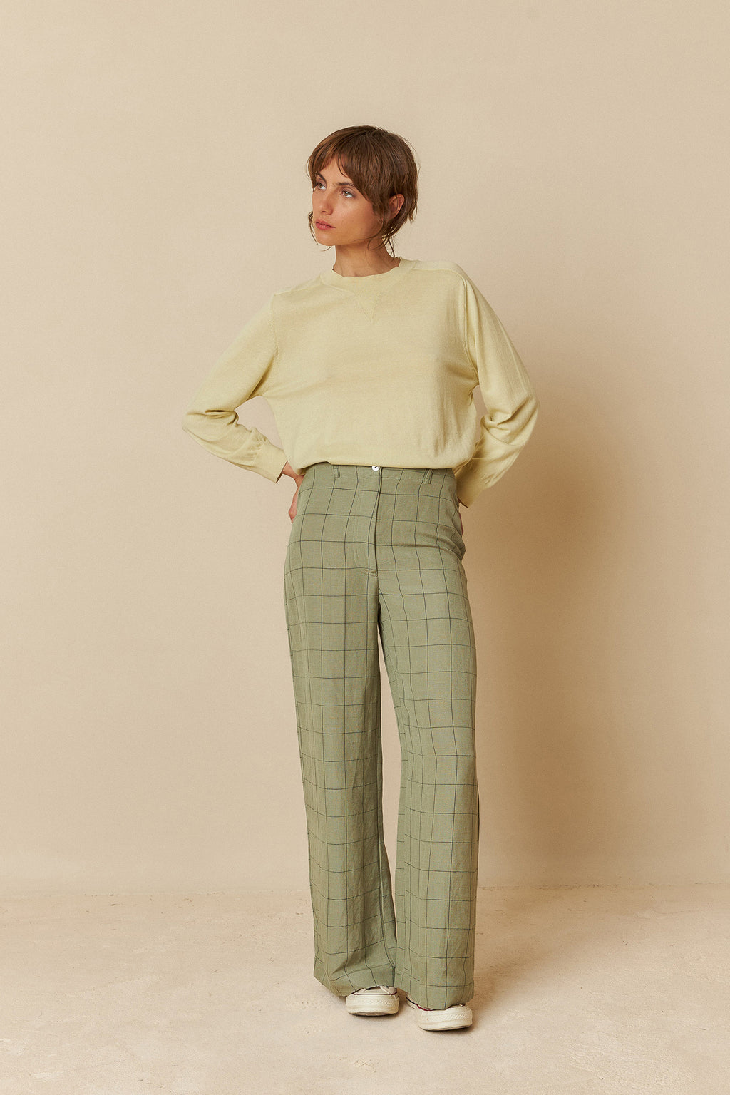 Indi & Cold Windowpane Check Pants (MI224) - Liquen