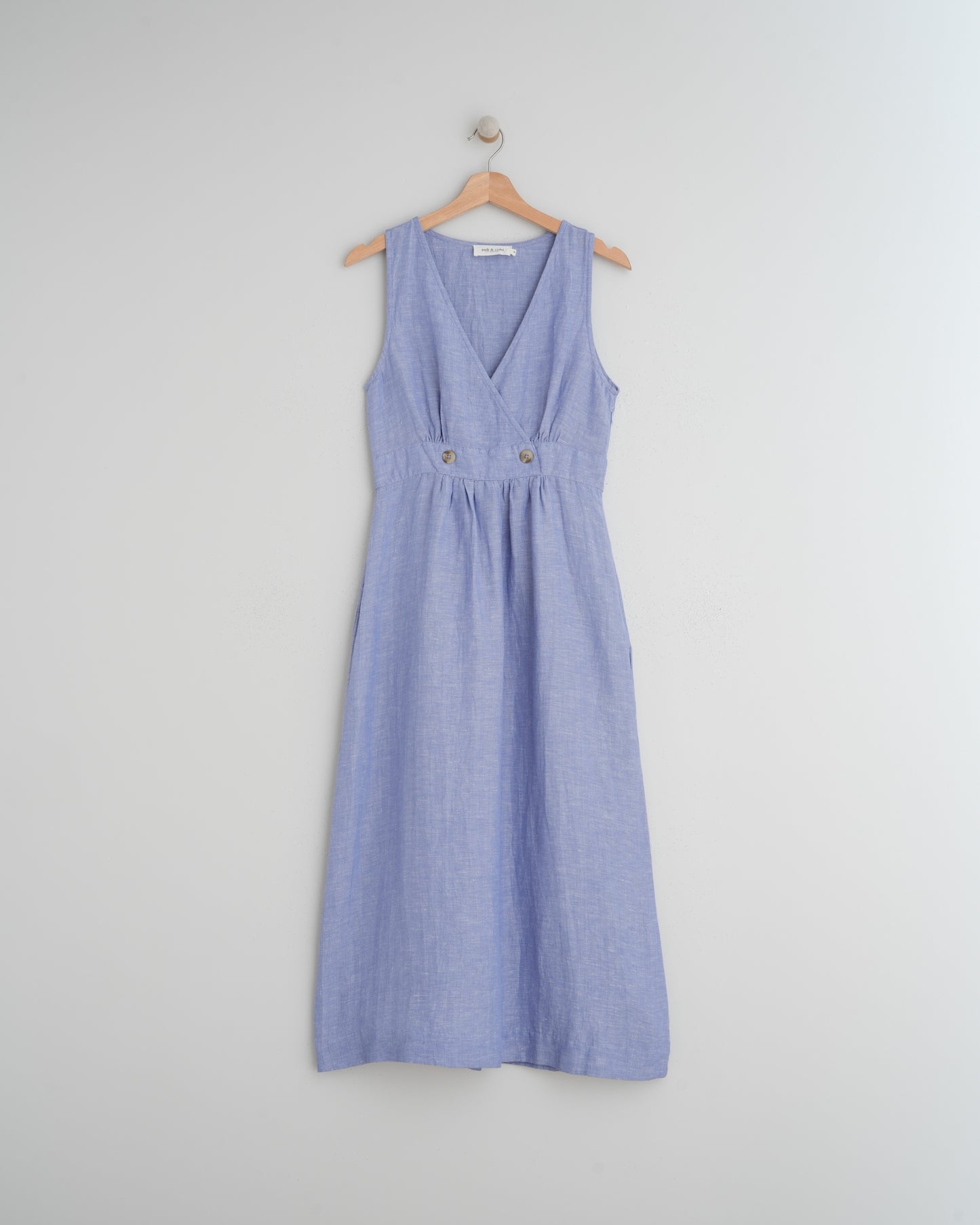 Indi & Cold Crossover Linen Dress (MI291) - Azul Glacial