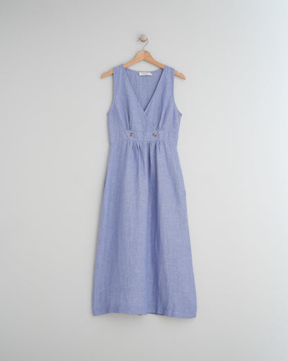 Indi & Cold Crossover Linen Dress (MI291) - Azul Glacial