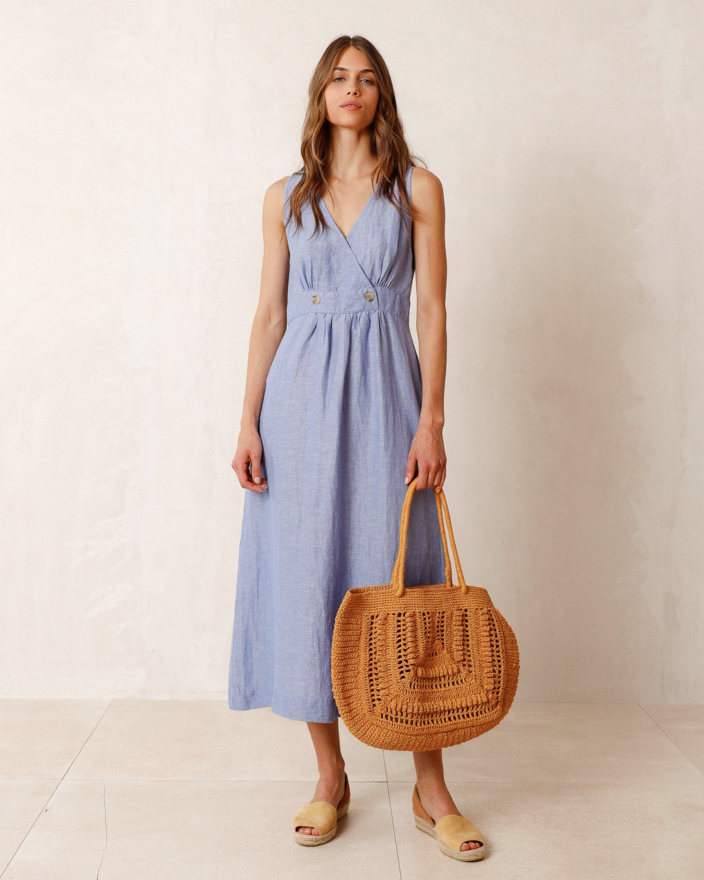 Indi & Cold Crossover Linen Dress (MI291) - Azul Glacial