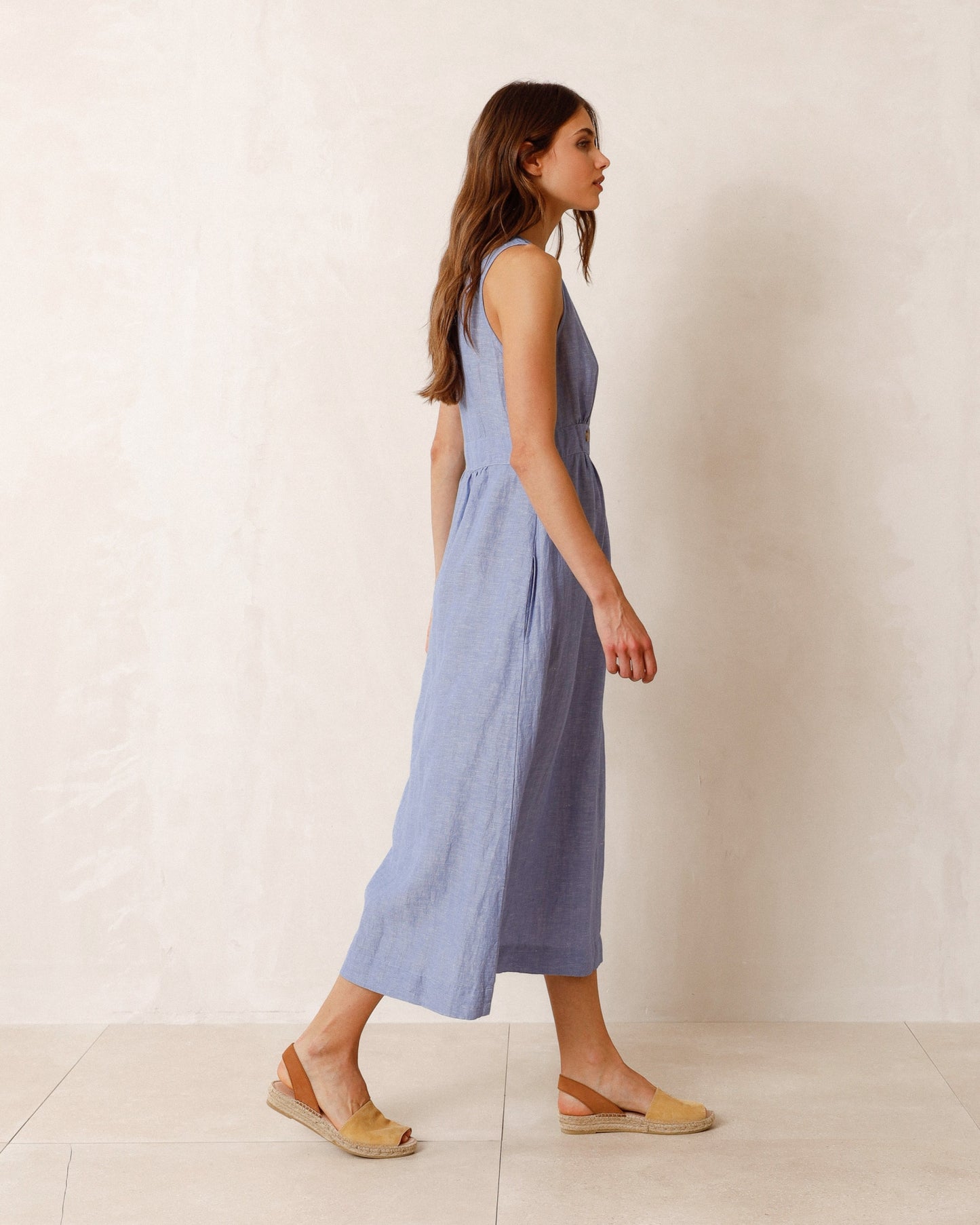 Indi & Cold Crossover Linen Dress (MI291) - Azul Glacial