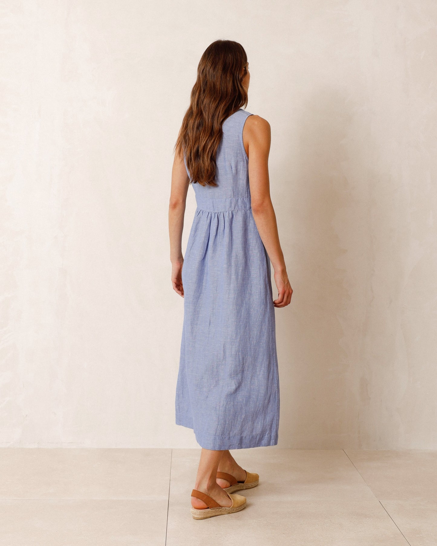 Indi & Cold Crossover Linen Dress (MI291) - Azul Glacial