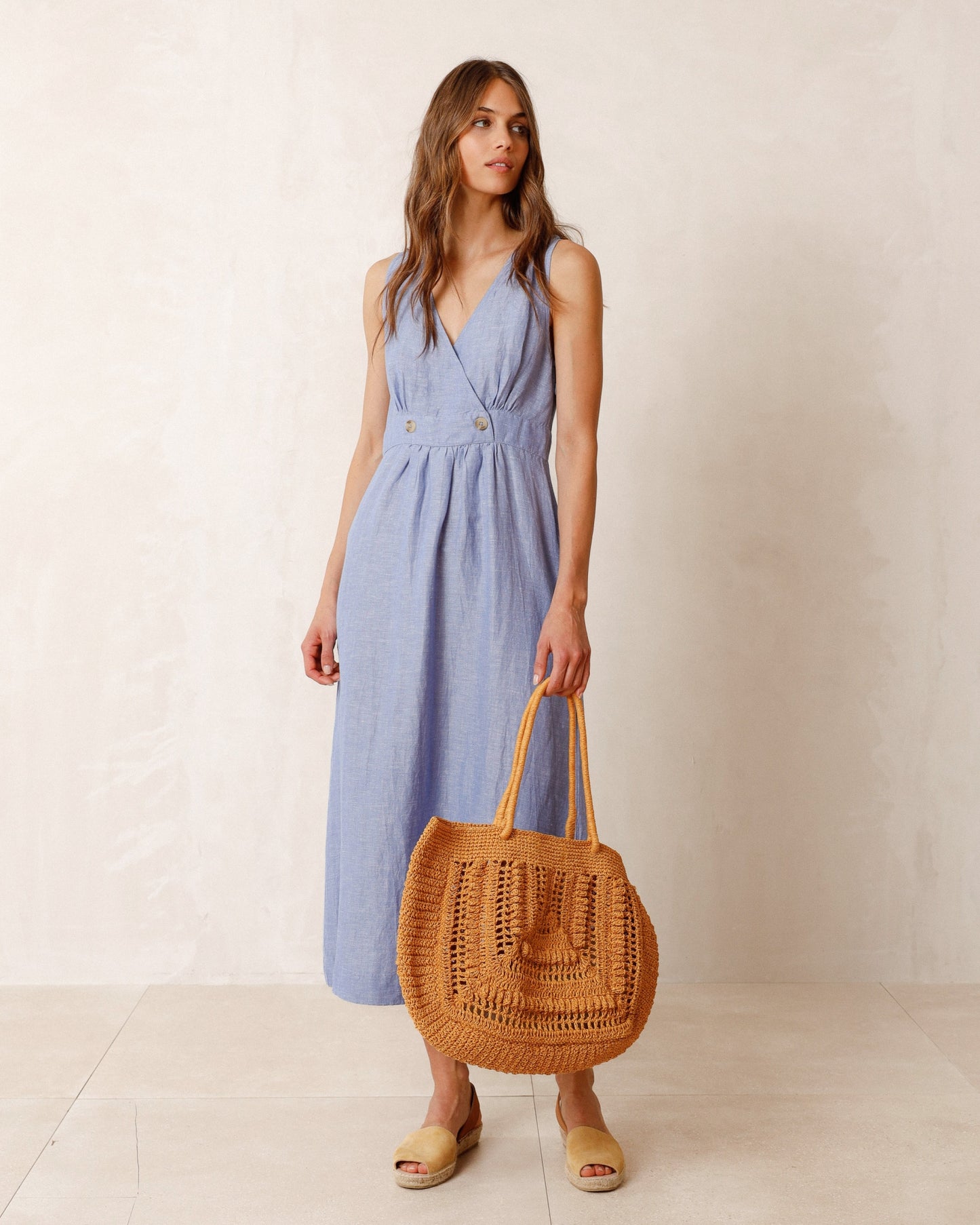 Indi & Cold Crossover Linen Dress (MI291) - Azul Glacial