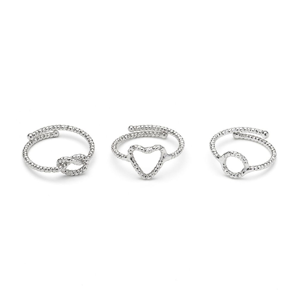 Vestopazzo Round/Heart/Infinity 3 Set Rings (MI5057) - Silver