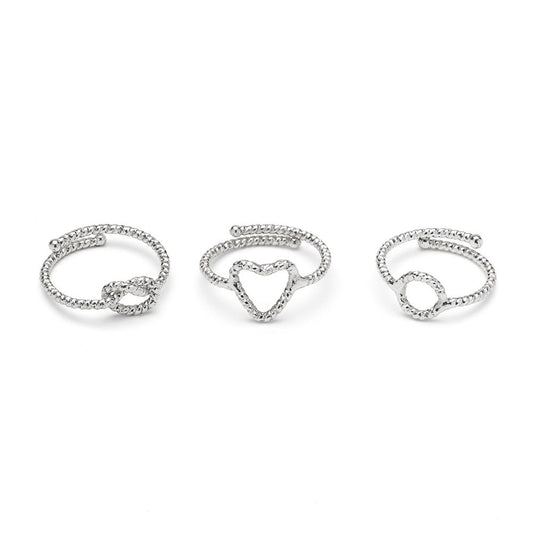 Vestopazzo Round/Heart/Infinity 3 Set Rings (MI5057) - Silver