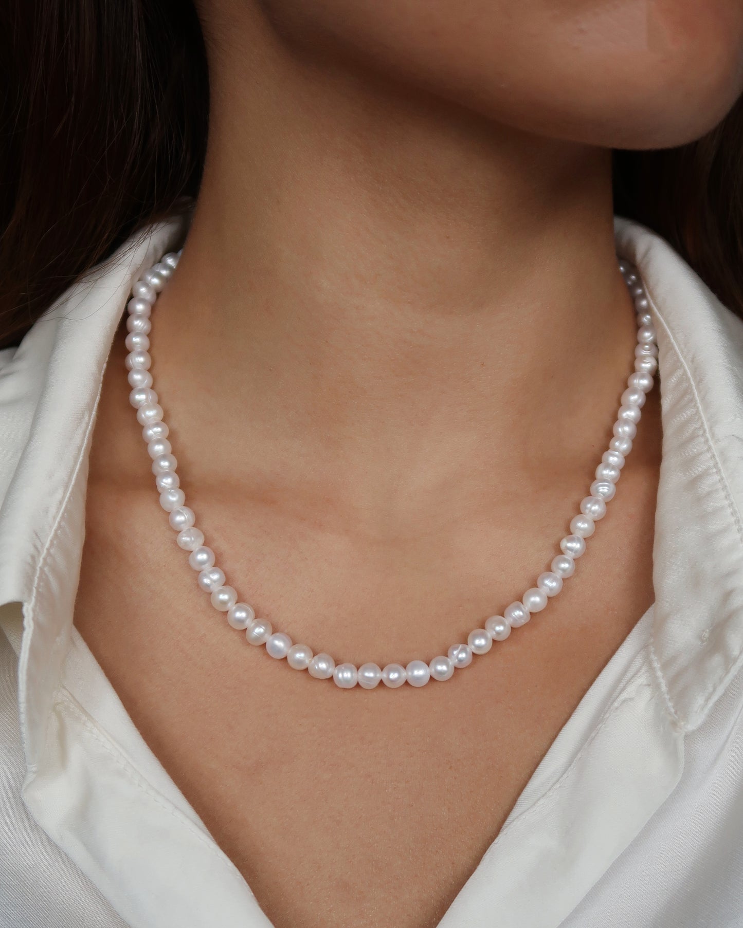 Maya Melbourne Round Pearl Necklace Medium - Silver Clasp