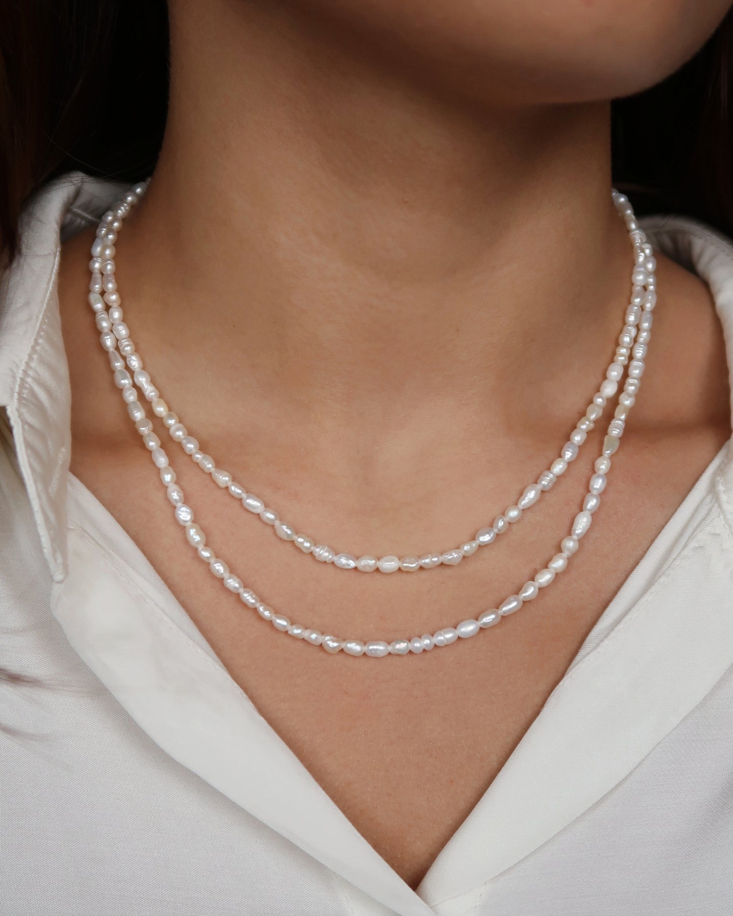 Maya Melbourne Rice Pearl Necklace Medium - Silver Clasp