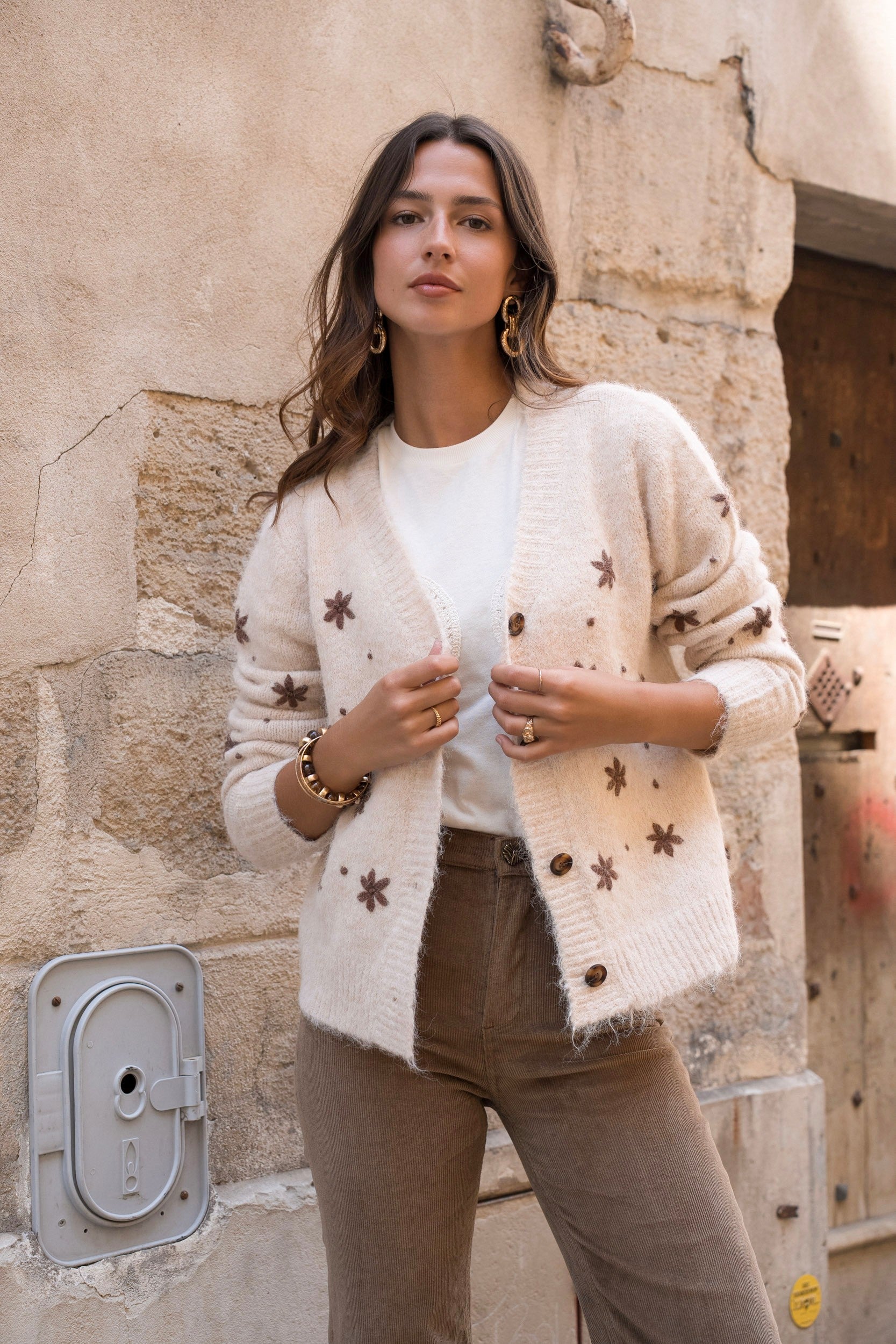 Maison Onado Rosette Cardigan - Beige