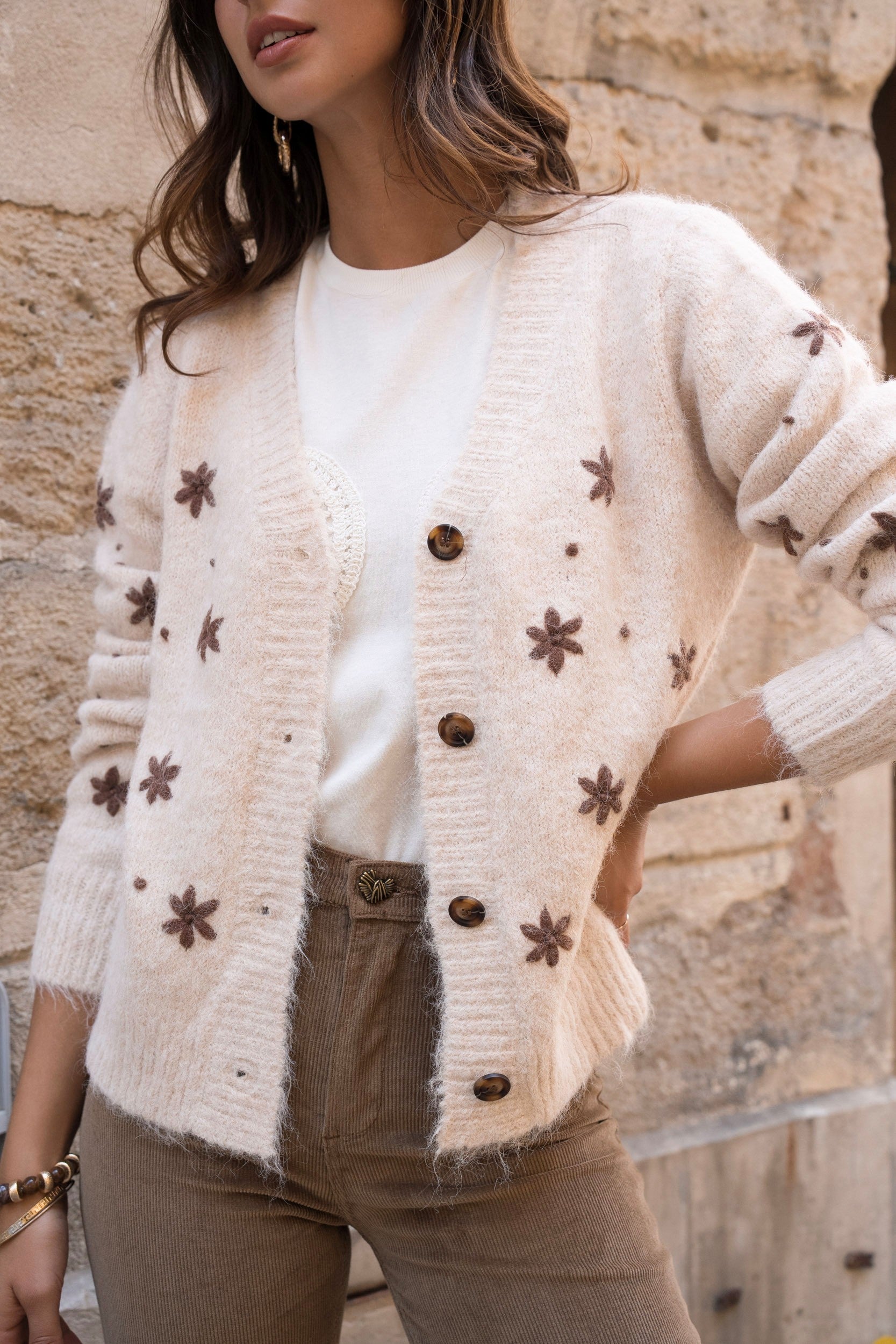 Maison Onado Rosette Cardigan - Beige