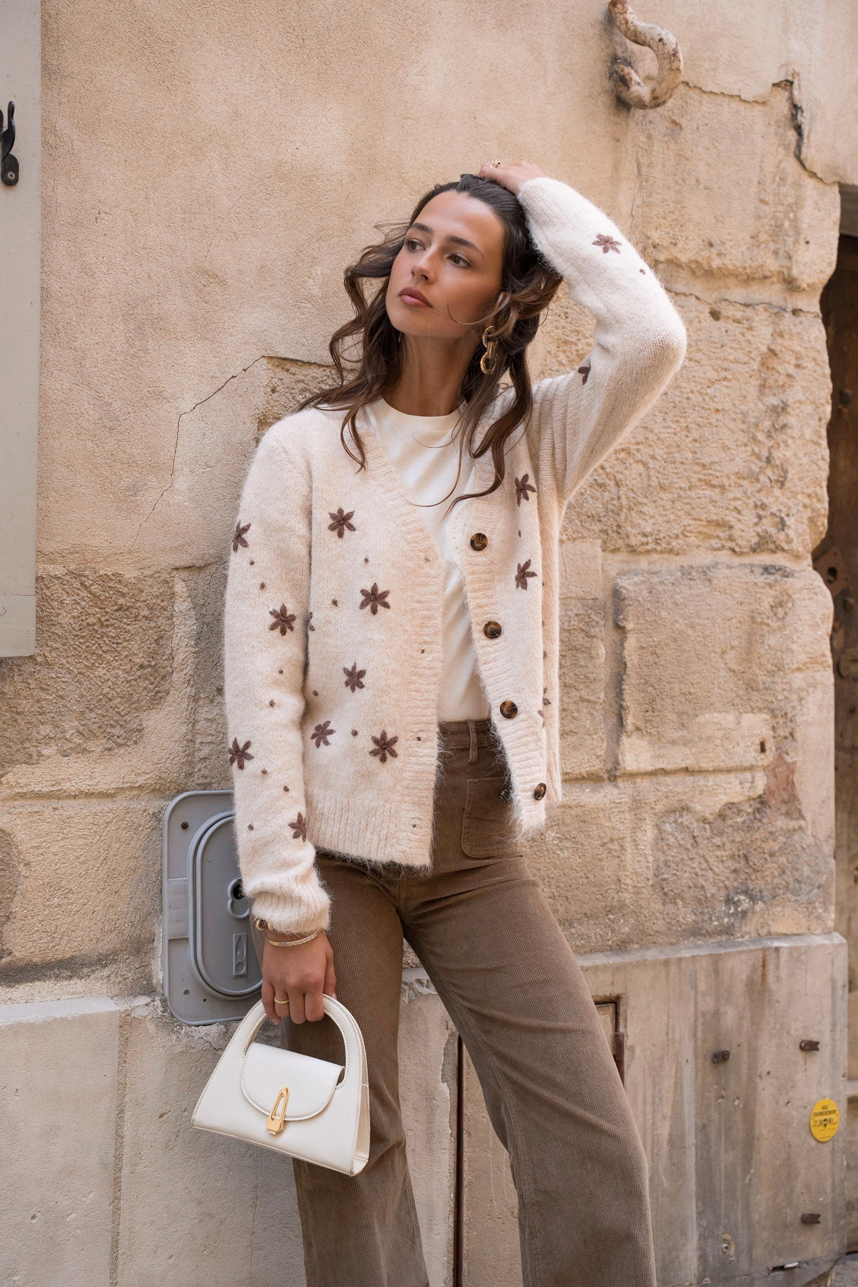 Maison Onado Rosette Cardigan - Beige