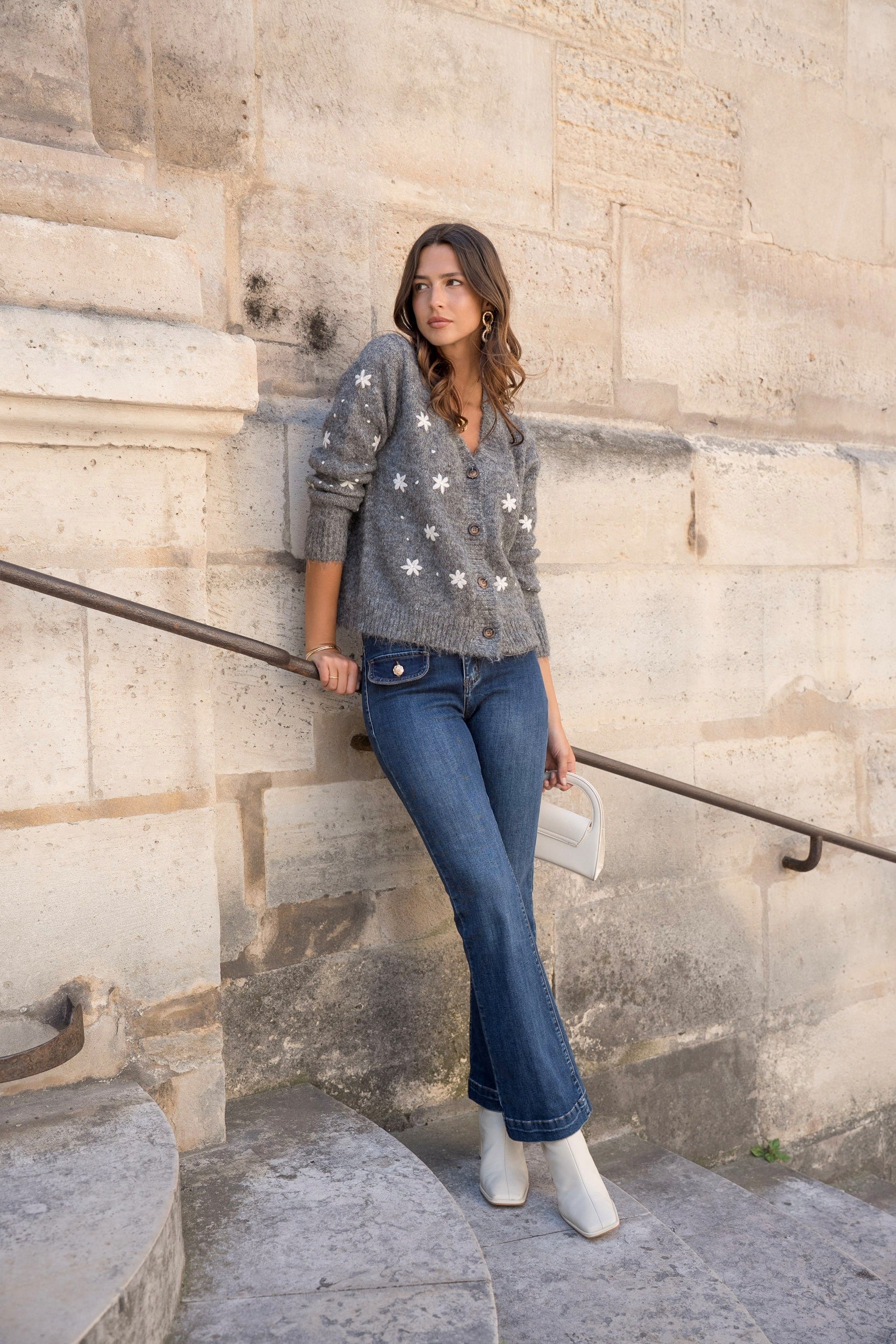 Maison Onado Rosette Cardigan - Gris