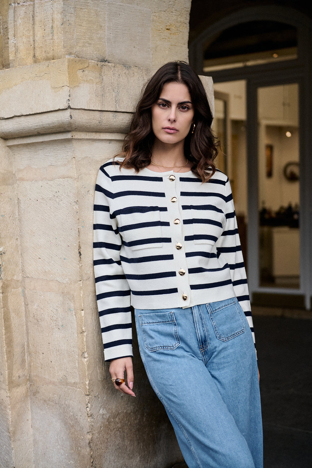 Nathael Paris Thomas Cardigan - Navy/White