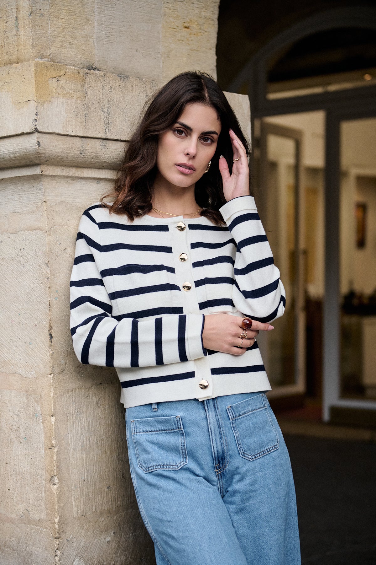 Nathael Paris Thomas Cardigan - Navy/White