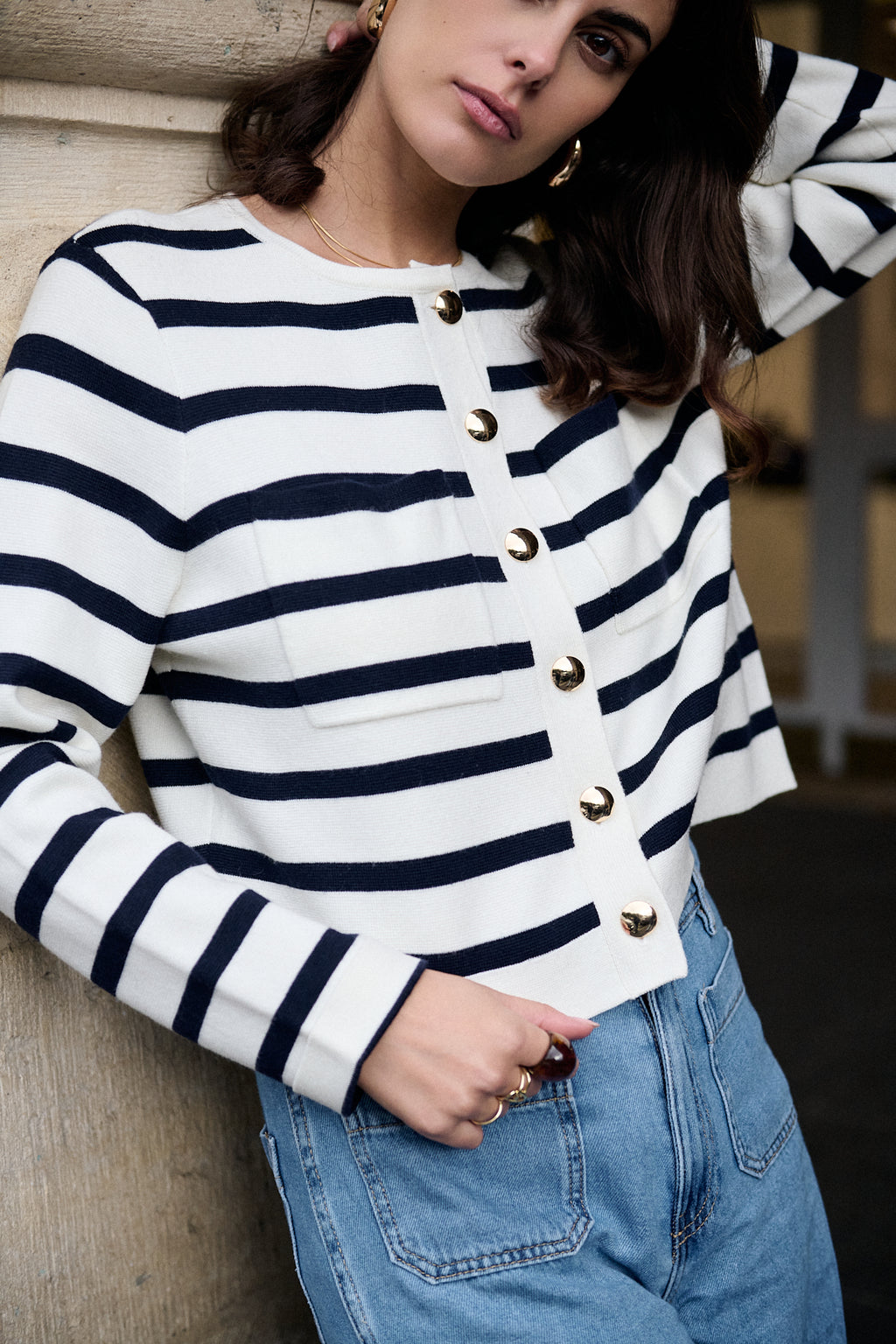 Nathael Paris Thomas Cardigan - Navy/White