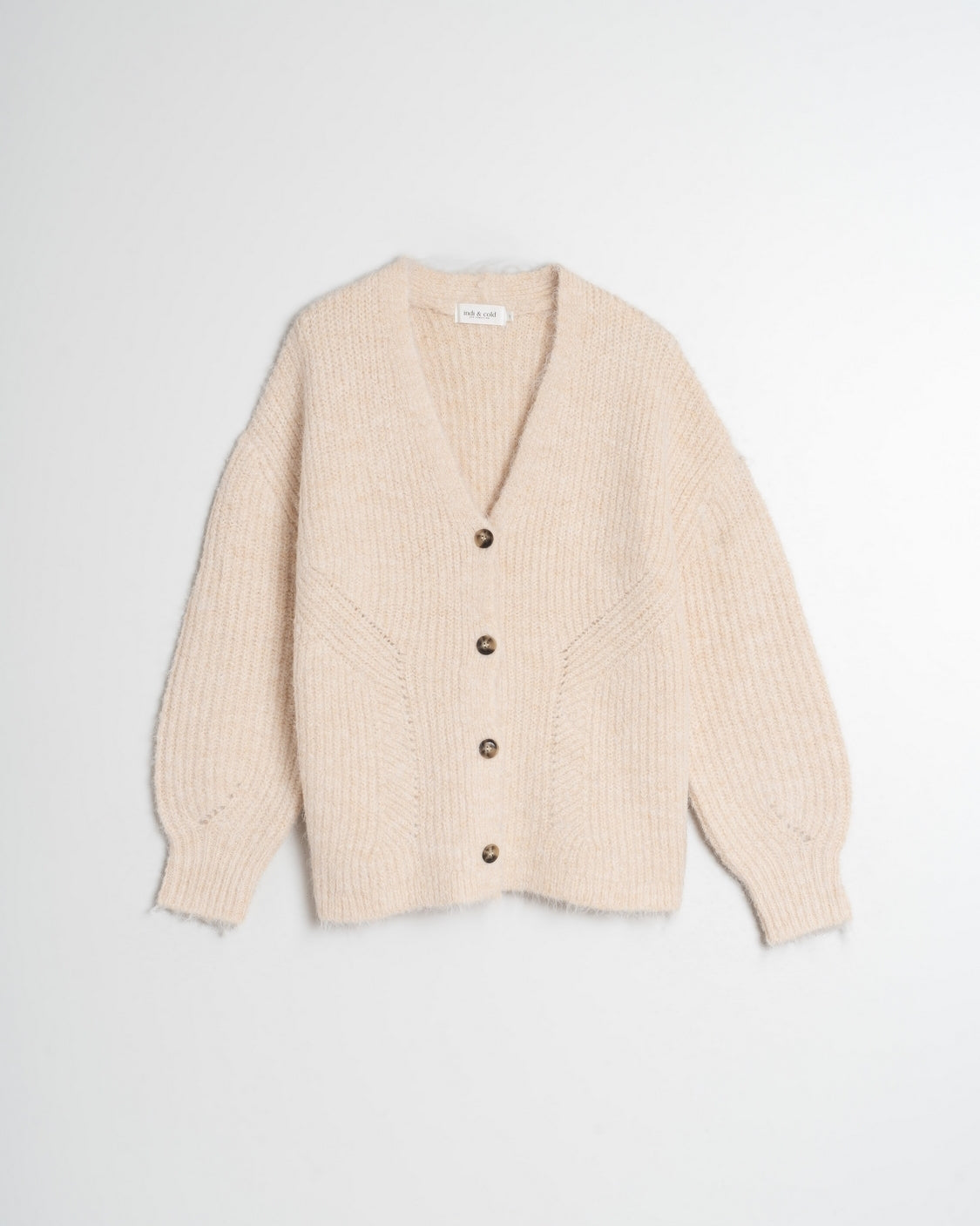 Indi & Cold V-Neck Knitted Cardigan (RD436) - Crudo