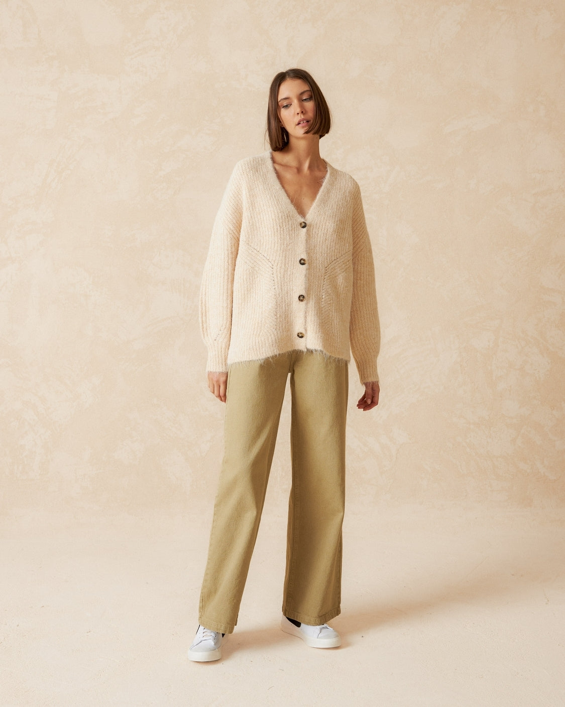 Indi & Cold V-Neck Knitted Cardigan (RD436) - Crudo
