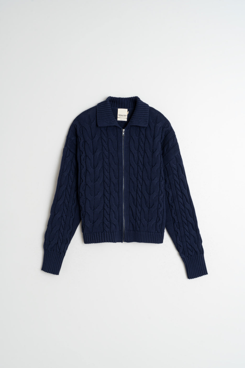 Indi & Cold Cotton Cable-Knit Cardigan (RD520) - Marino
