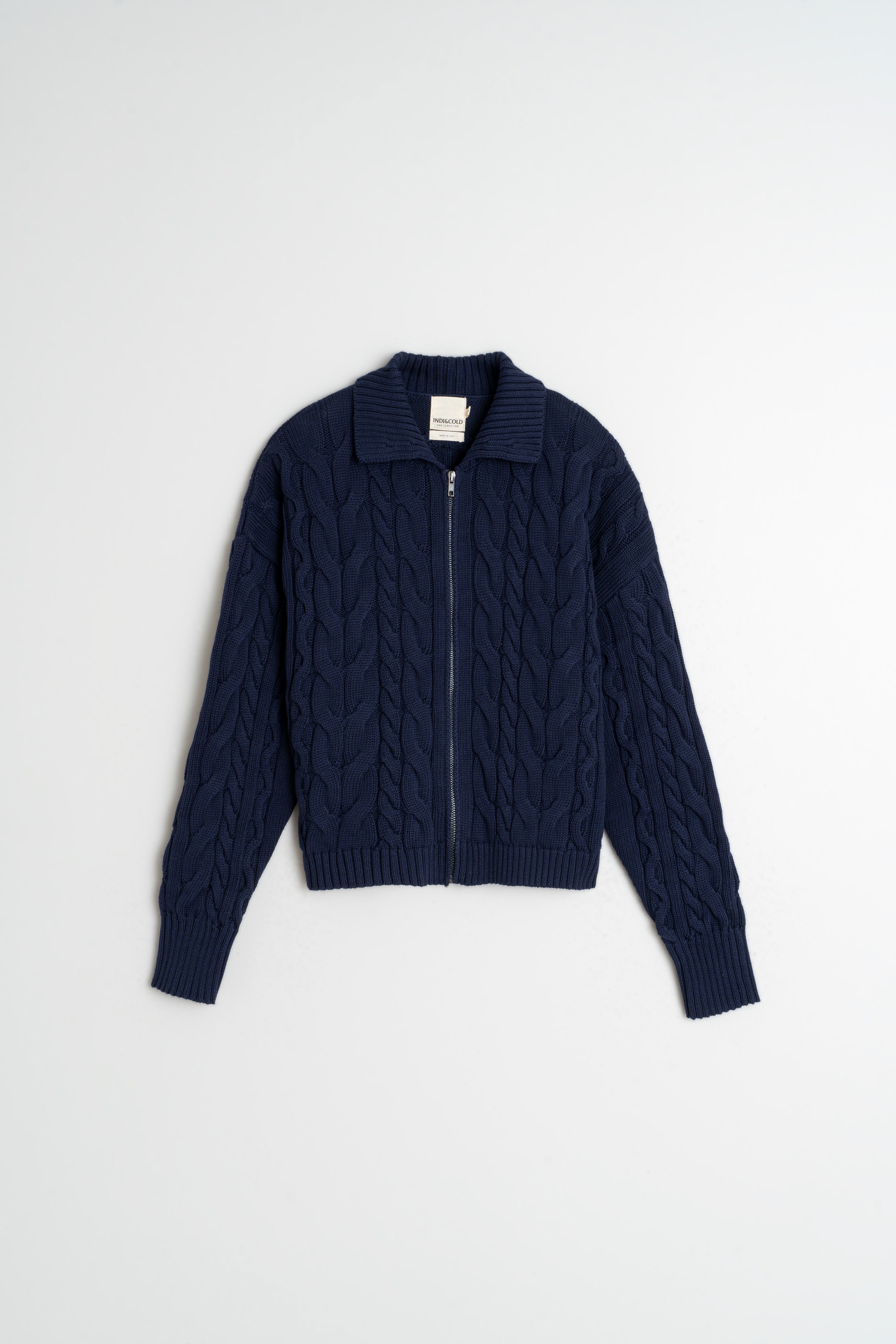 Indi & Cold Cotton Cable-Knit Cardigan (RD520) - Marino