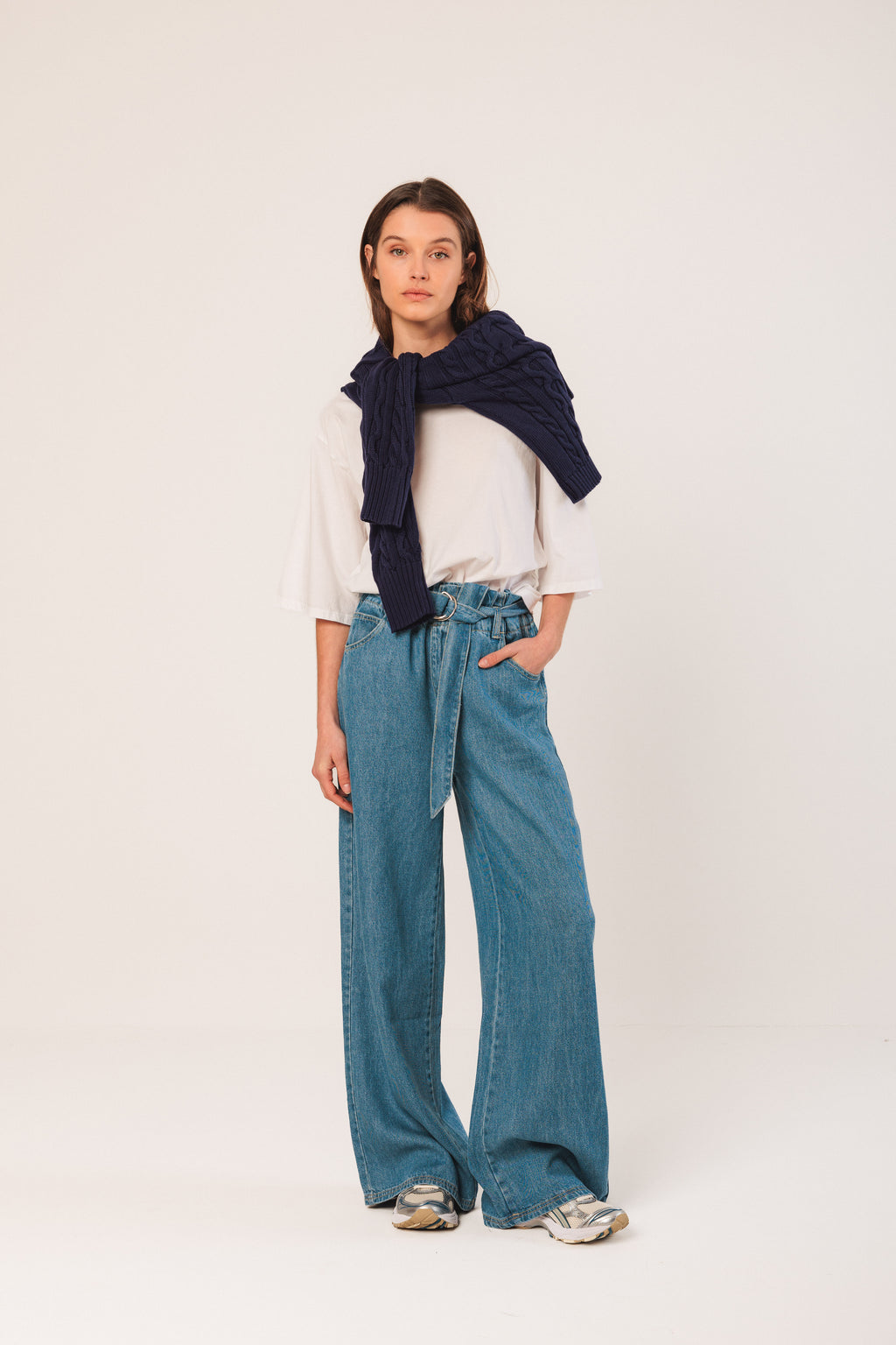 Indi & Cold Cotton Cable-Knit Cardigan (RD520) - Marino