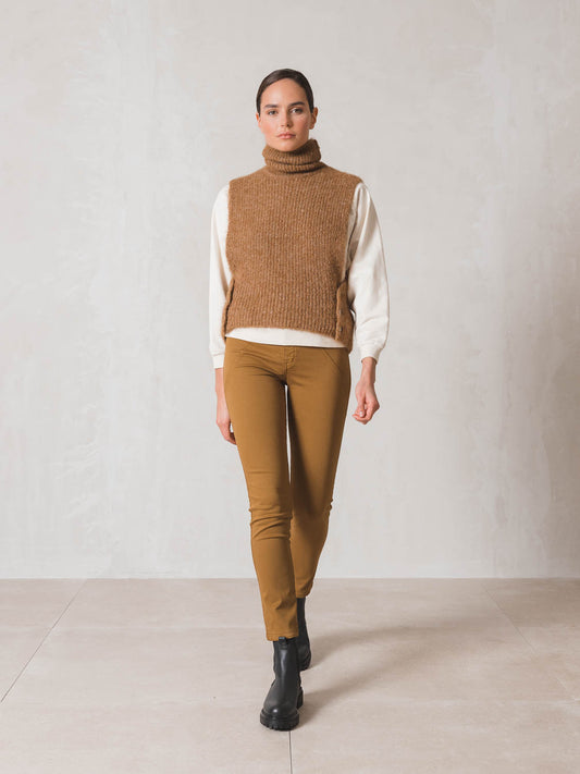 Indi & Cold Turtleneck Knitted Waistcoat (RD873) - Camel