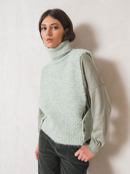 Indi & Cold Turtleneck Knitted Waistcoat (RD873) - Salvia