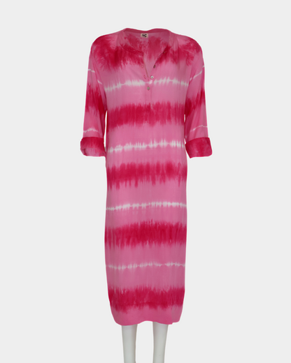 SC Algave Shift Dress - Pink/White Striped Tie Dye