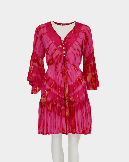 SC Ipanema Flared Sleeve Dress - Pink Tie Dye