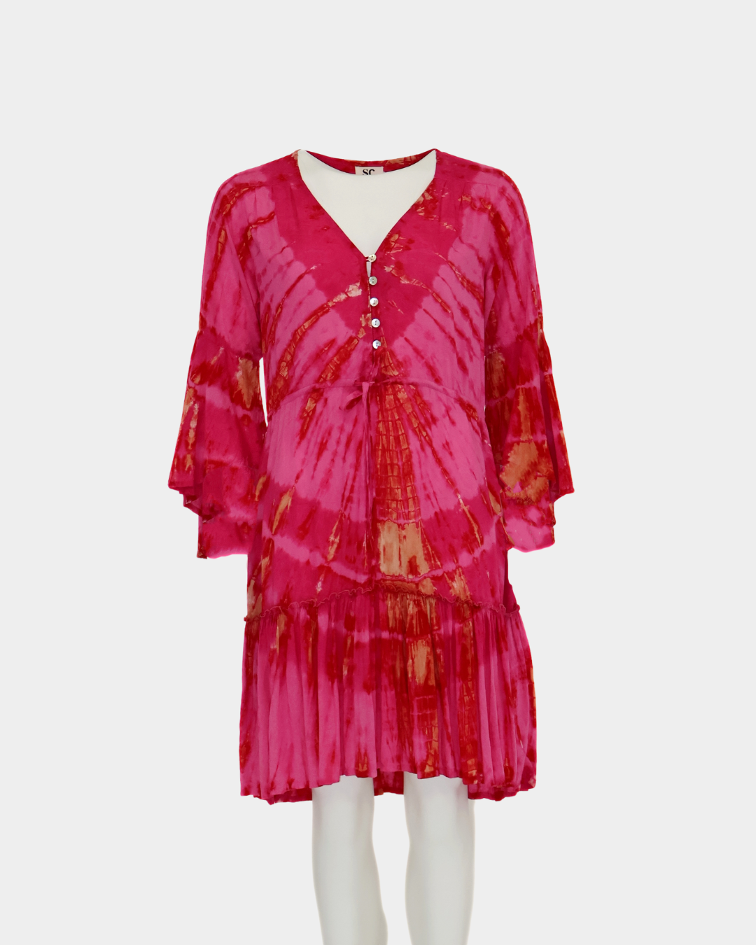 SC Ipanema Flared Sleeve Dress - Pink Tie Dye