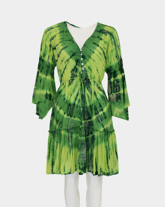 SC Ipanema Flared Sleeve Dress - Green Tie Dye