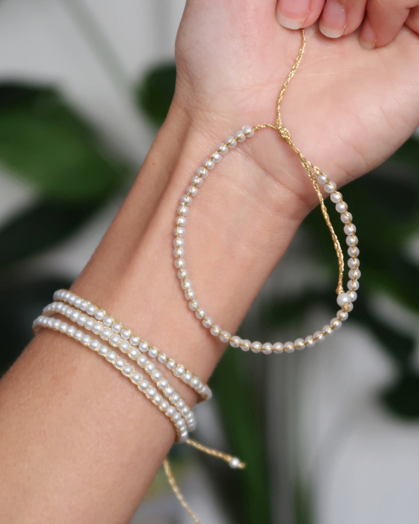SC Drawstring Pearl Tennis Bracelet - Gold Pearl