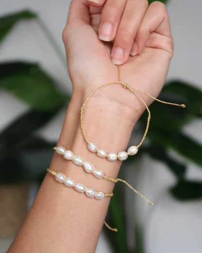SC Natural Pearl Drawstring Bracelet - Gold Pearl