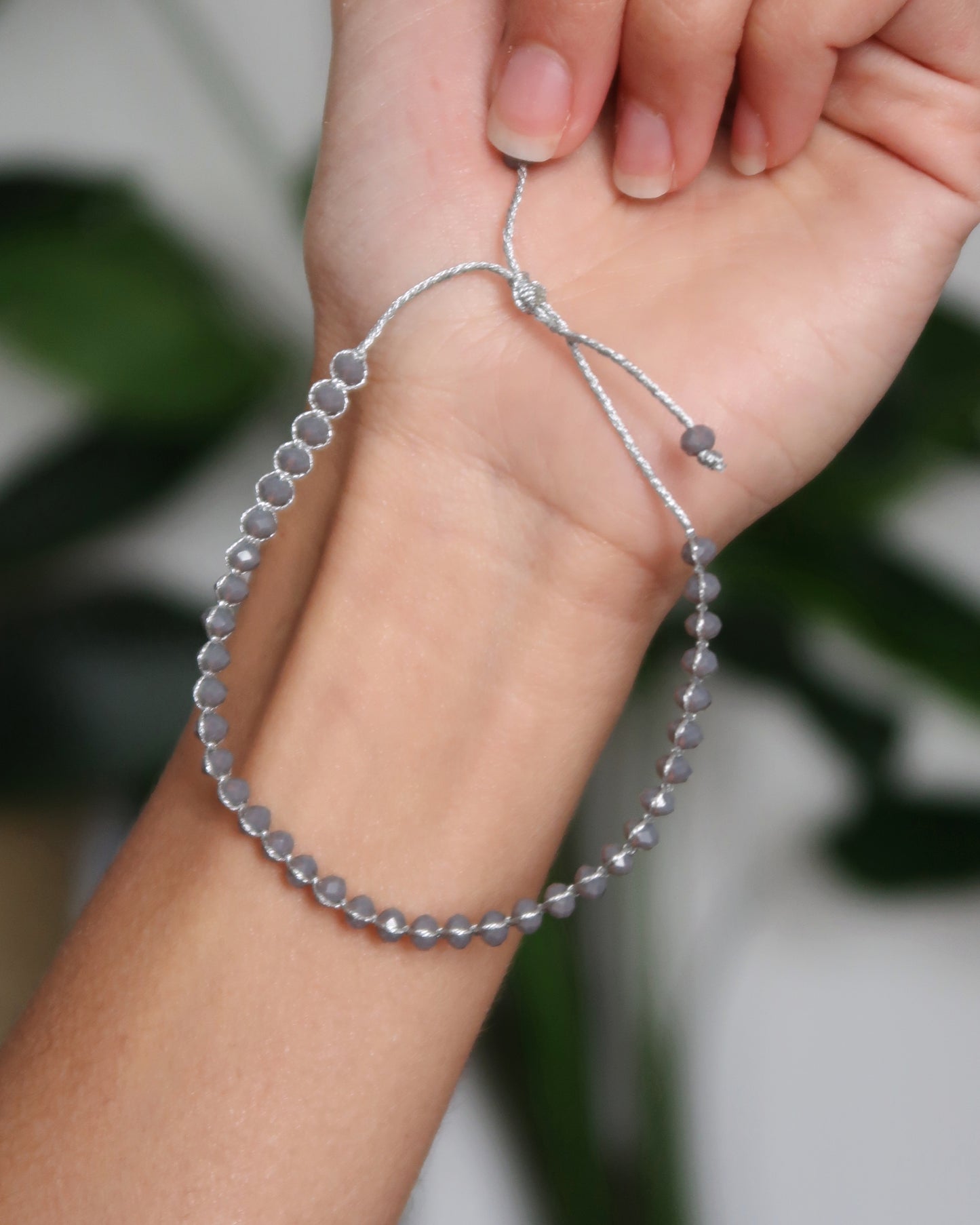 SC Crystal Drawstring Bracelet Silver Thread - Grey Silver